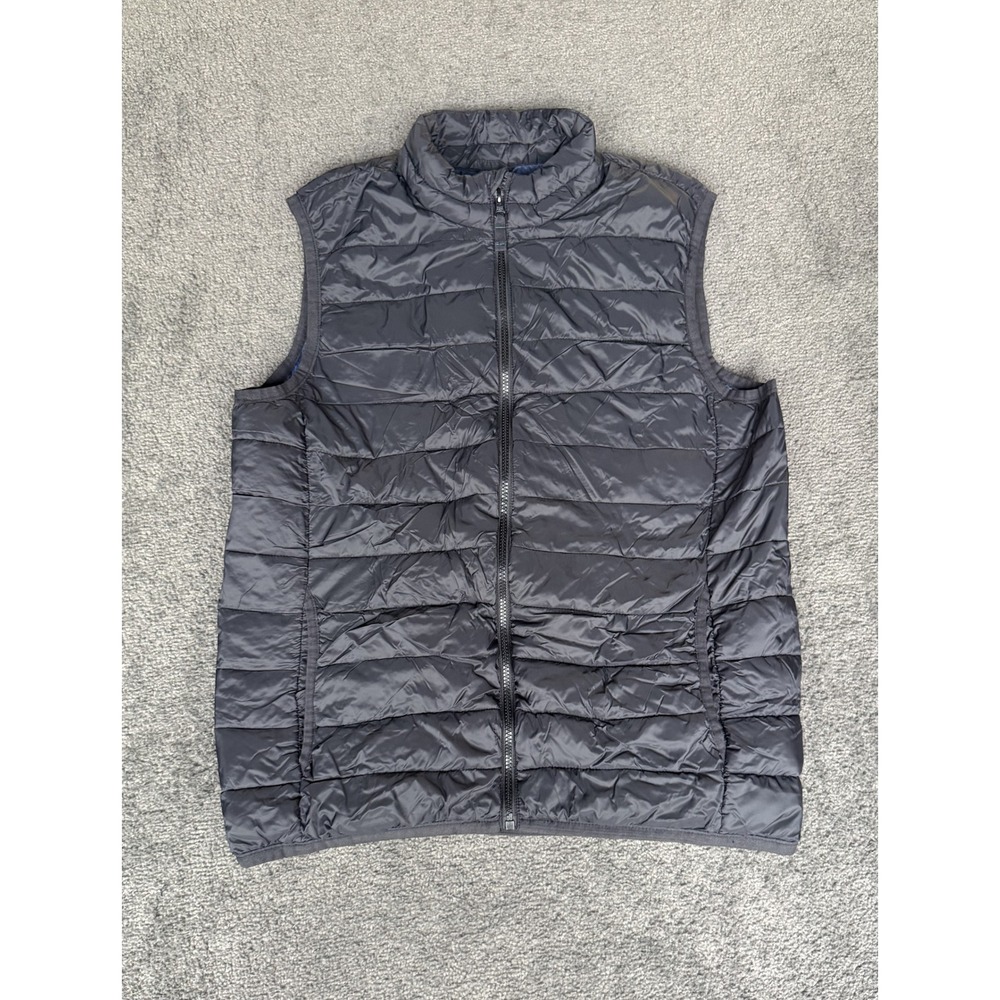 Old Navy Mens Puffer Vest Medium Dark Gray Quilted Full Zip Lightweight Jacket